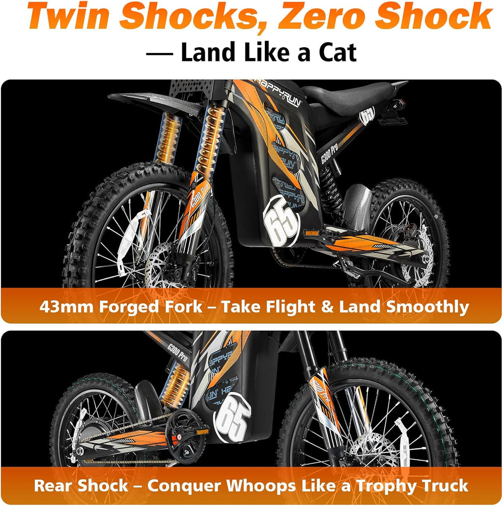 Electric Dirt Bike for Adults, 6500W Motor, Up to 50 MPH, 70-Mile Range, Hydraulic Brakes, Heavy-Duty Off-Road E-Bike