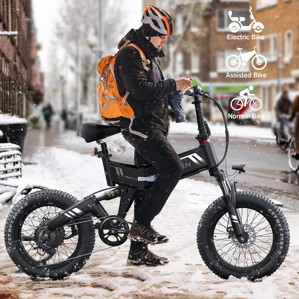 20" Fat Tire Folding Electric Bike for Adults with 1000W Peak Motor, 7-Speed Gear System, Shock Absorber & Up to 20 MPH
