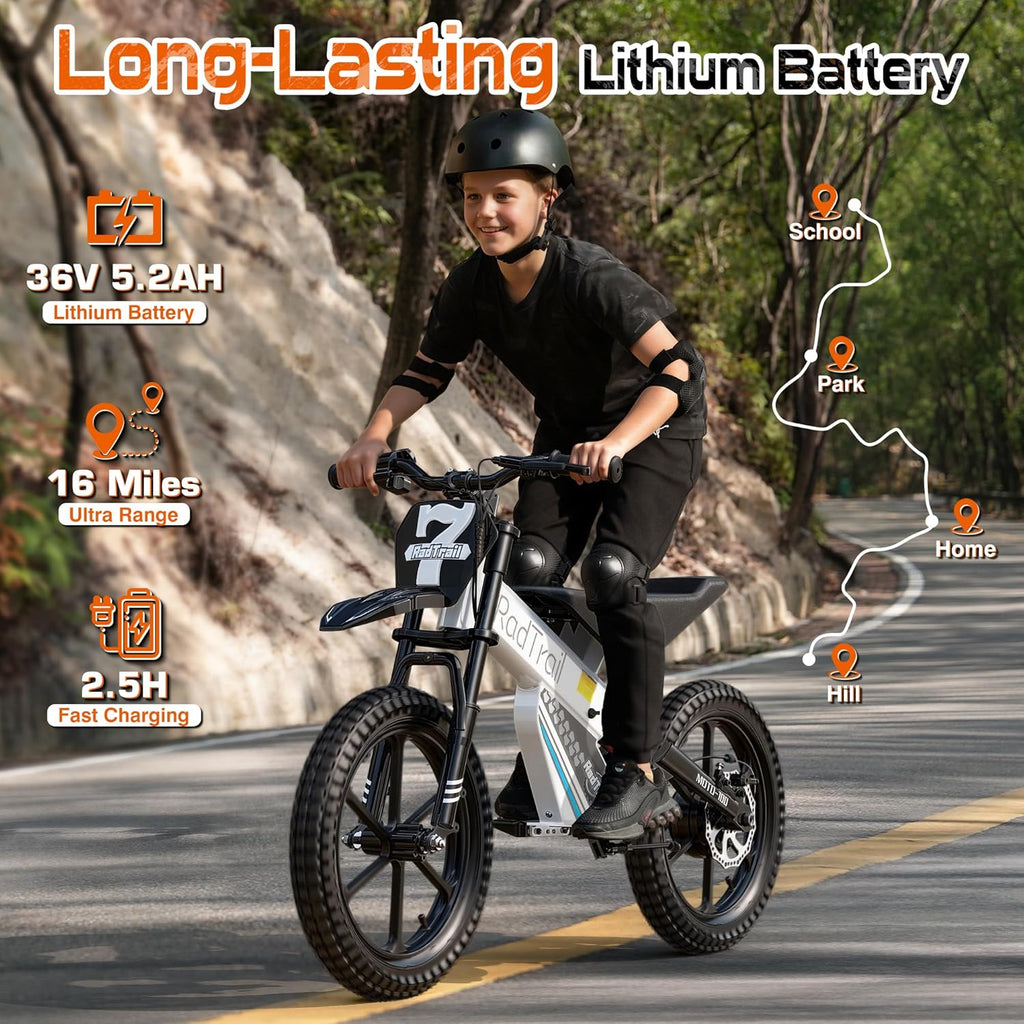 Electric Dirt Bike for Kids (Ages 5+) – 500W Off-Road E-Bike with Dual Suspension & Disc Brakes
