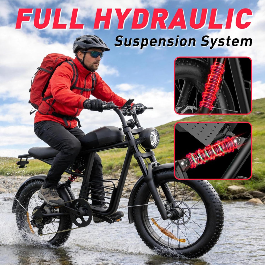 Adult Electric Fat Tire Bike, Up to 37 MPH, Long-Range All-Terrain E-Bike, 20" Off-Road Tires, Mountain, Snow & Sand Ready