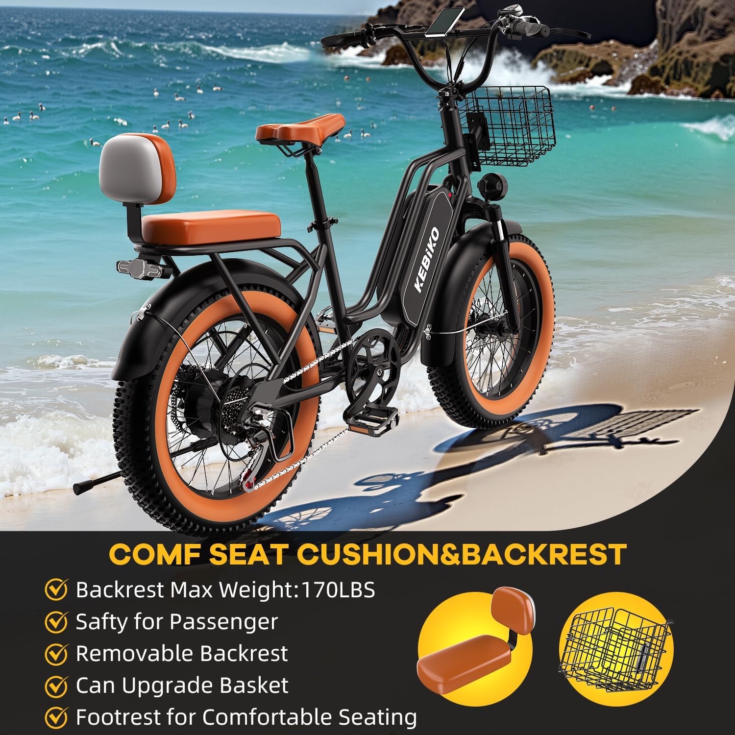 Electric Fat Tire Bike for Adults, 20-Inch All-Terrain E-Bike, Long-Range Commuter Electric Bicycle, UL Certified