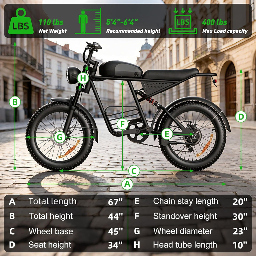 20-Inch Fat Tire Electric Bike for Adults, Long-Range All-Terrain E-Bike, Motorcycle-Style Design, USA Stock
