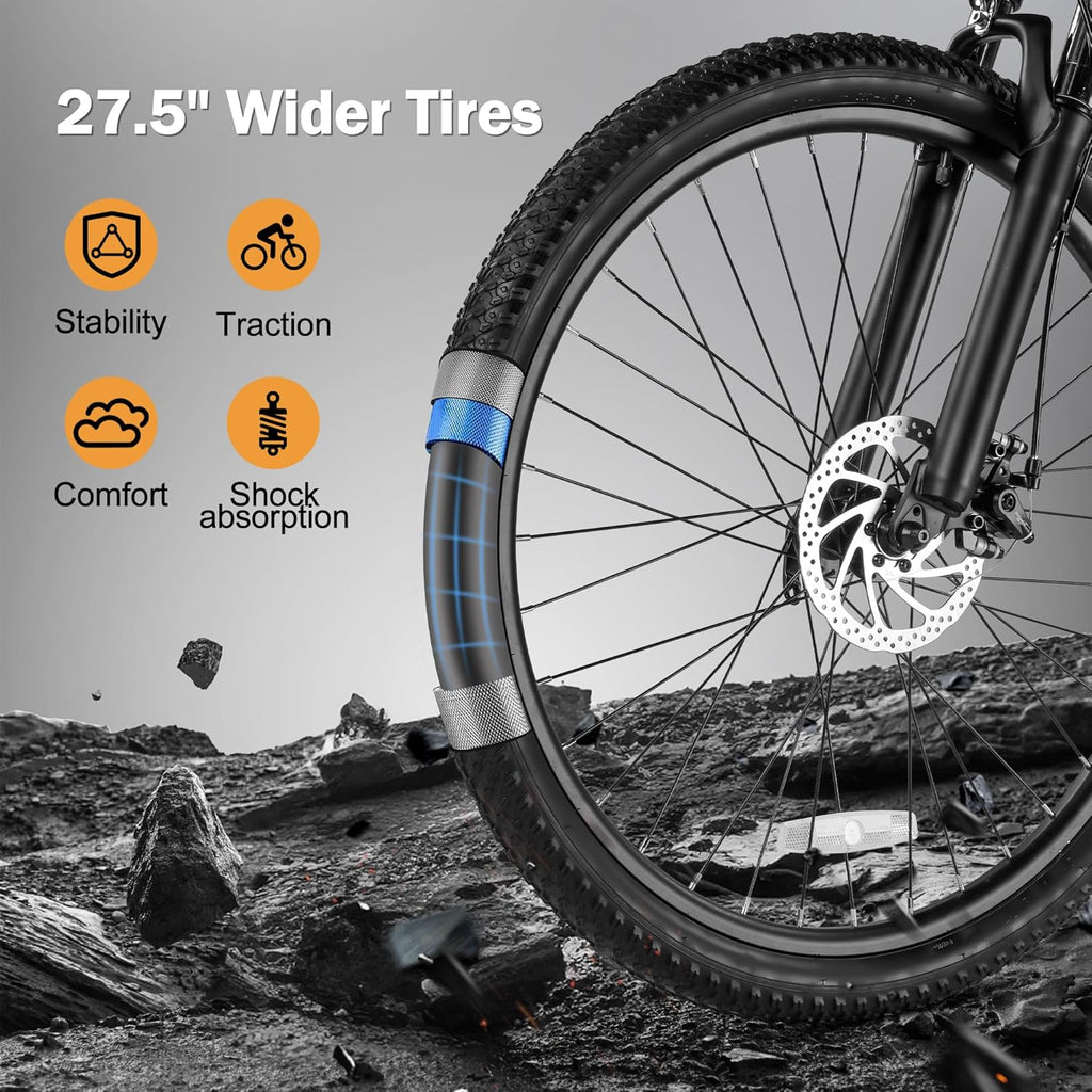 1200W Peak Electric Mountain Bike for Adults – 27.5" E-Bike, 21-Speed, 20+ MPH, Up to 55 Miles Range