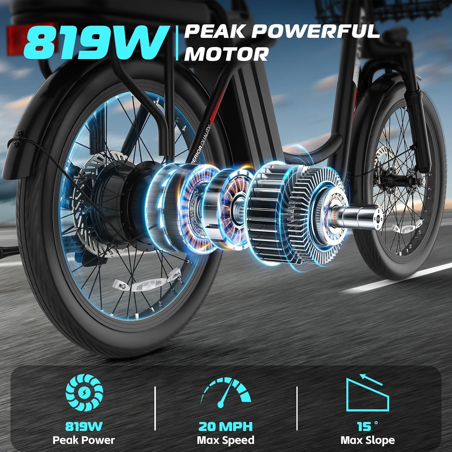 Electric Scooter with Seat – 20" Fat Tire Commuter E-Bike with Adjustable Seat, Basket & Removable Power System