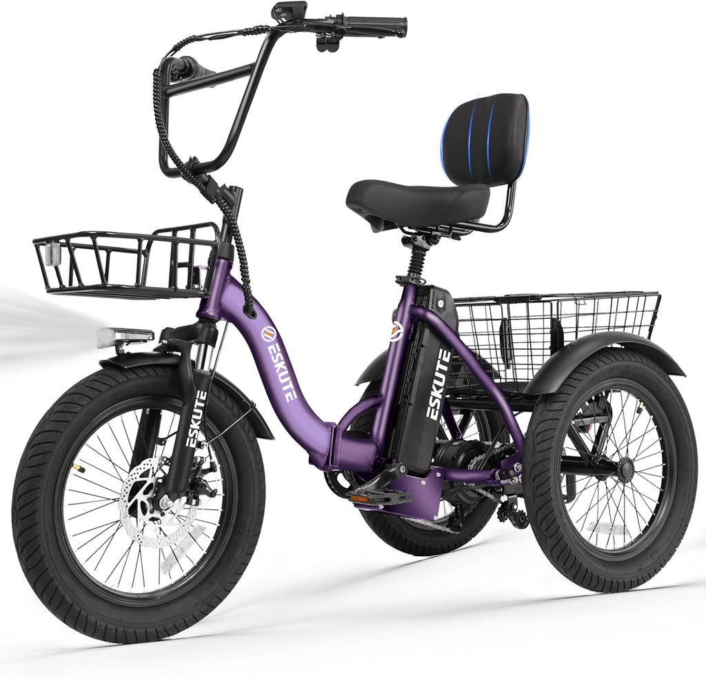 Electric Tricycle for Adults, Folding 3-Wheel Electric Bike with Fat Tires, Step-Through Frame, Long-Range Electric Trike