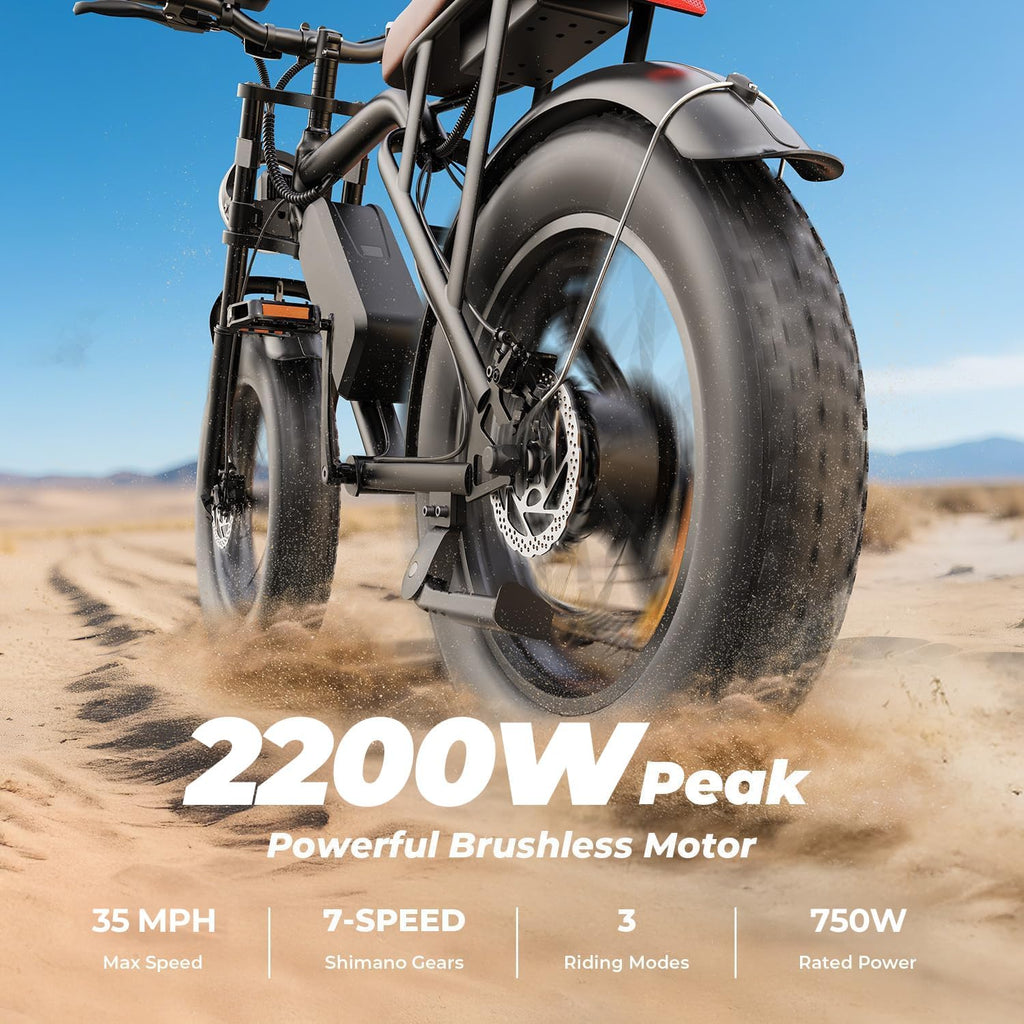 20" Fat Tire Electric Bike for Adults with Full Suspension – Up to 32 MPH, 75-Mile Range