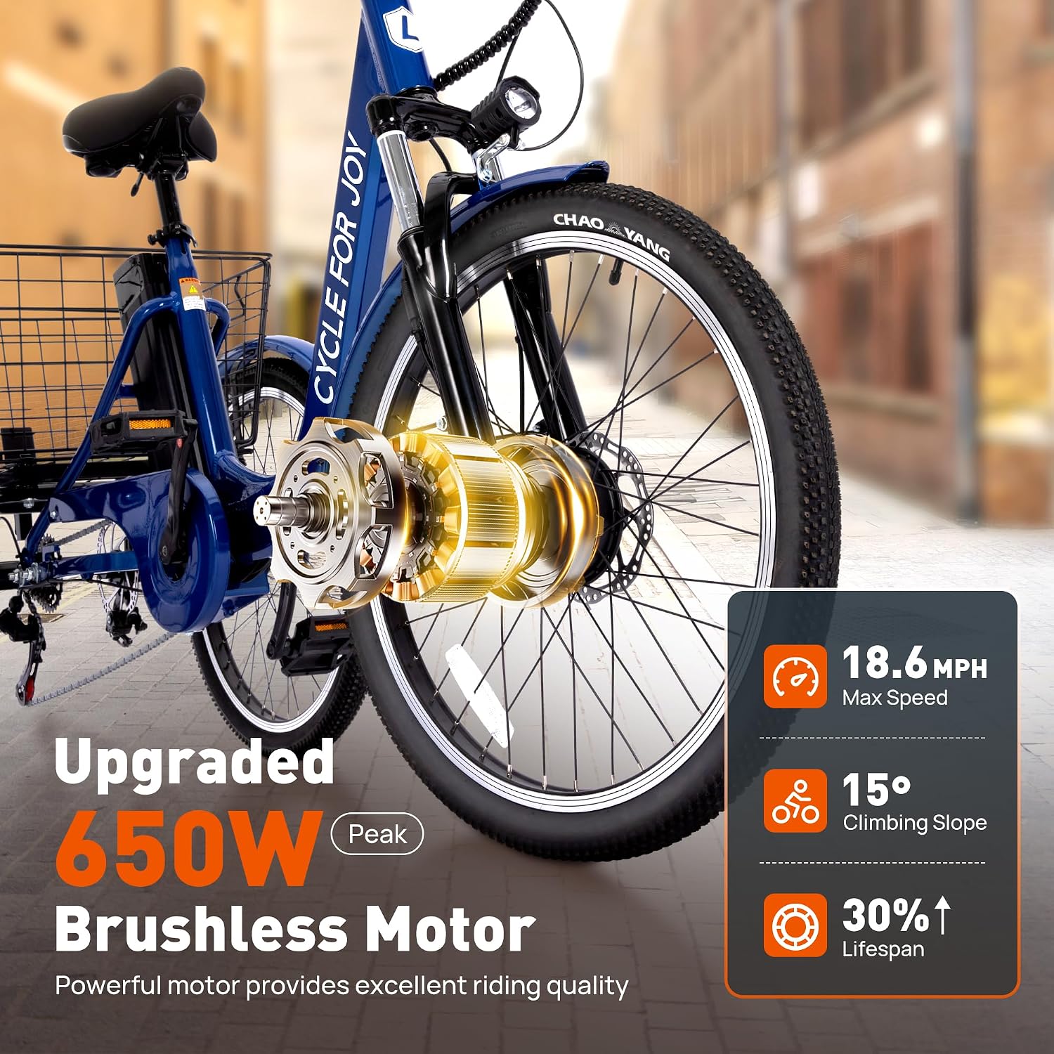 24-Inch Electric Tricycle for Adults, 3-Wheel Electric Bike with Large Removable Basket, Multi-Speed Drivetrain, UL Certified