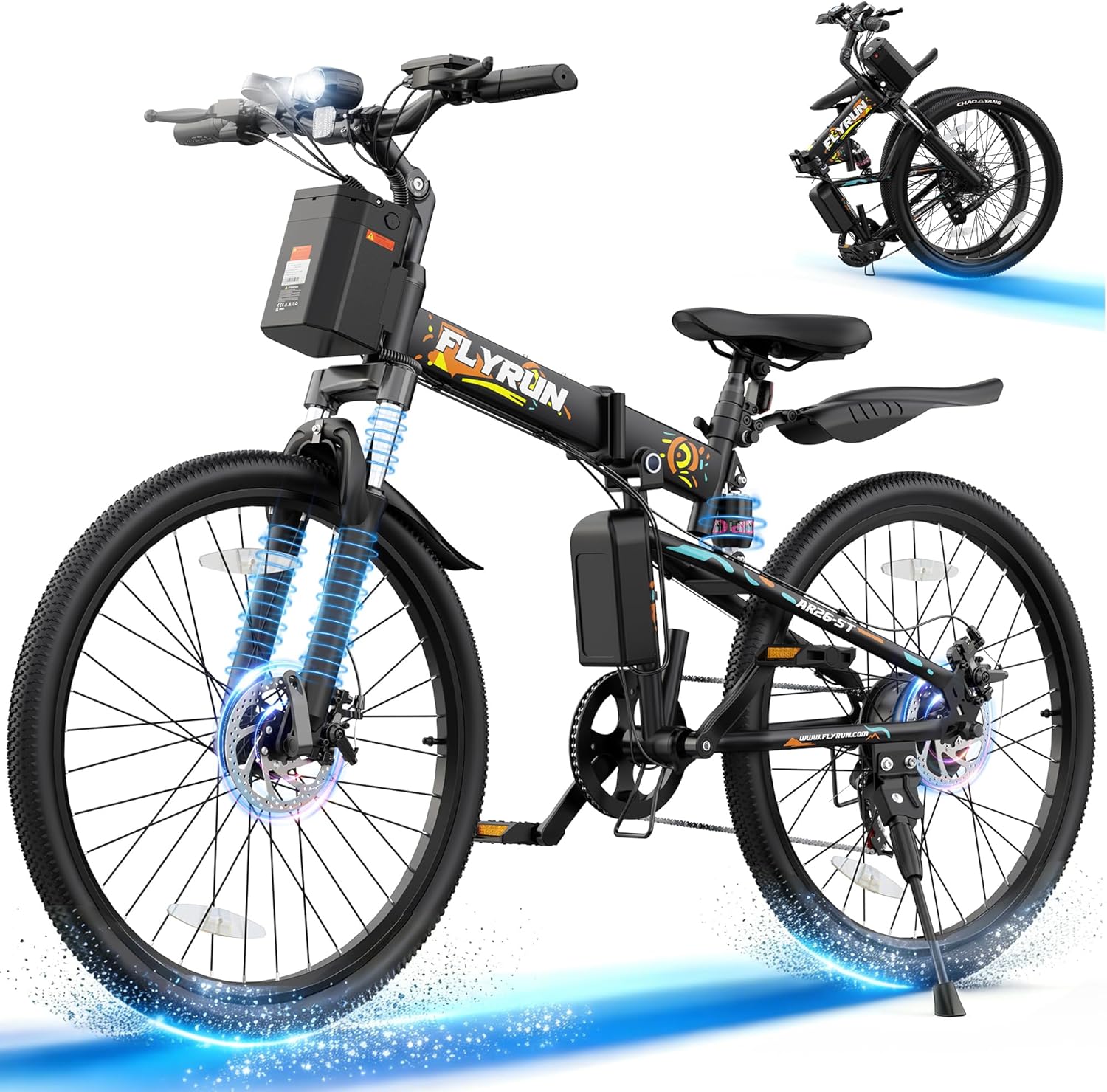 26" Folding Electric Bike for Adults, 750W Peak Motor, Up to 50+ Miles Range, 20 MPH Commuter eBike with Dual Disc Brakes & Hydraulic Suspension, UL Certified