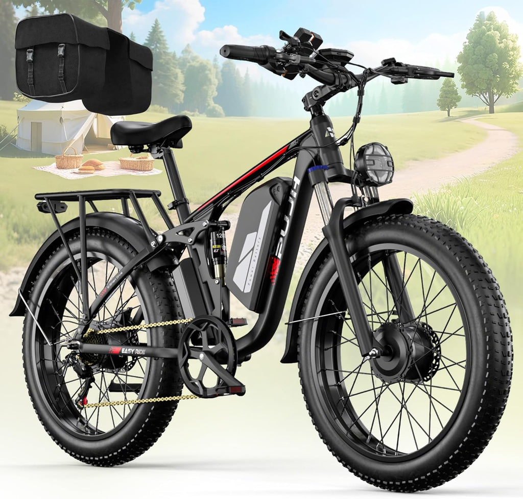 Dual Motor Electric Bike for Adults, 24-Inch Fat Tire All-Terrain E-Bike, Full Suspension Long-Range Electric Bicycle
