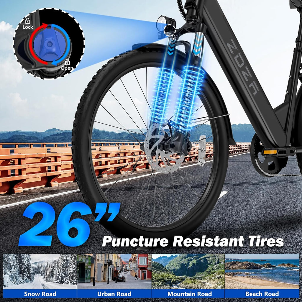 1000W Peak Electric Bike for Adults – Step-Through Commuter E-Bike with 7-Speed Gear System & Rear Cargo Rack