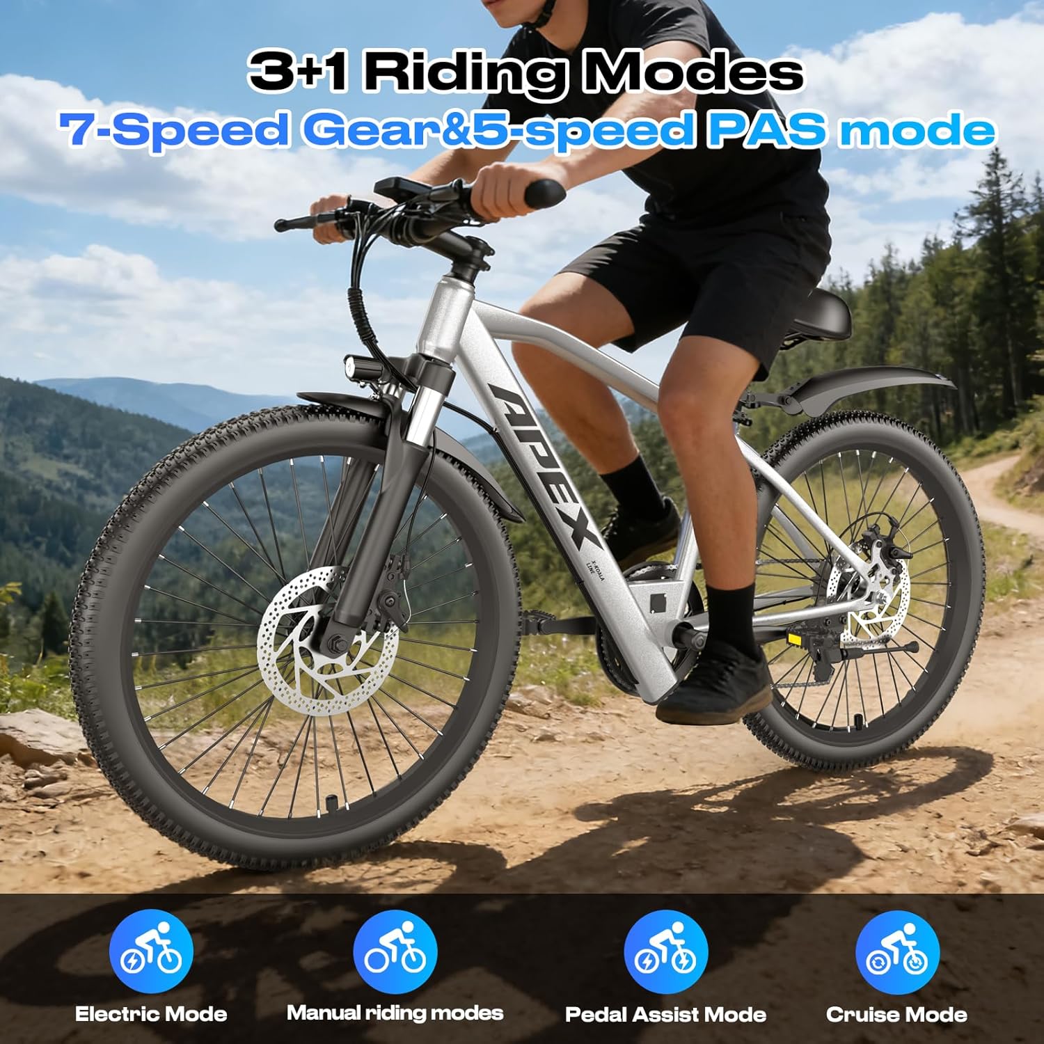 1200W Peak Electric Mountain Bike for Adults & Teens – 26" E-Bike, 25 MPH Top Speed, UL Certified, Waterproof Design