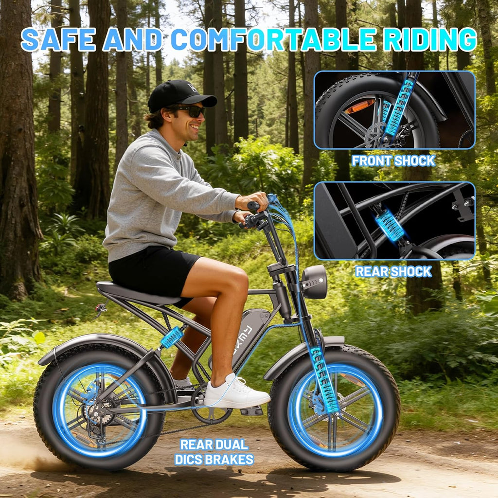 20" Fat Tire Electric Bike for Adults, 1000W Peak Motor, Up to 60-Mile Range, All-Terrain E-Bike, UL 2849 Certified