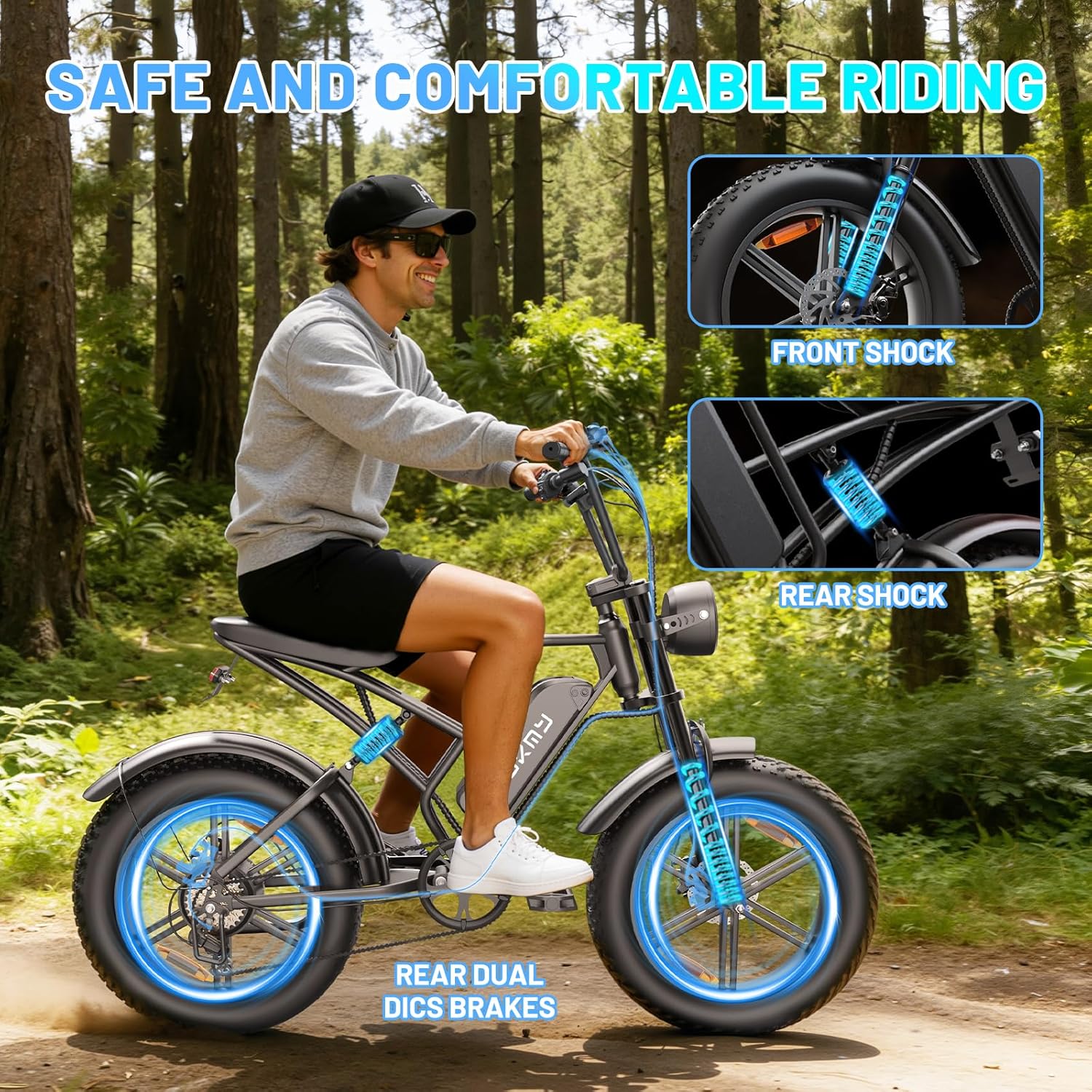20" Fat Tire Electric Bike for Adults, 1000W Peak Motor, Up to 60-Mile Range, All-Terrain E-Bike, UL 2849 Certified