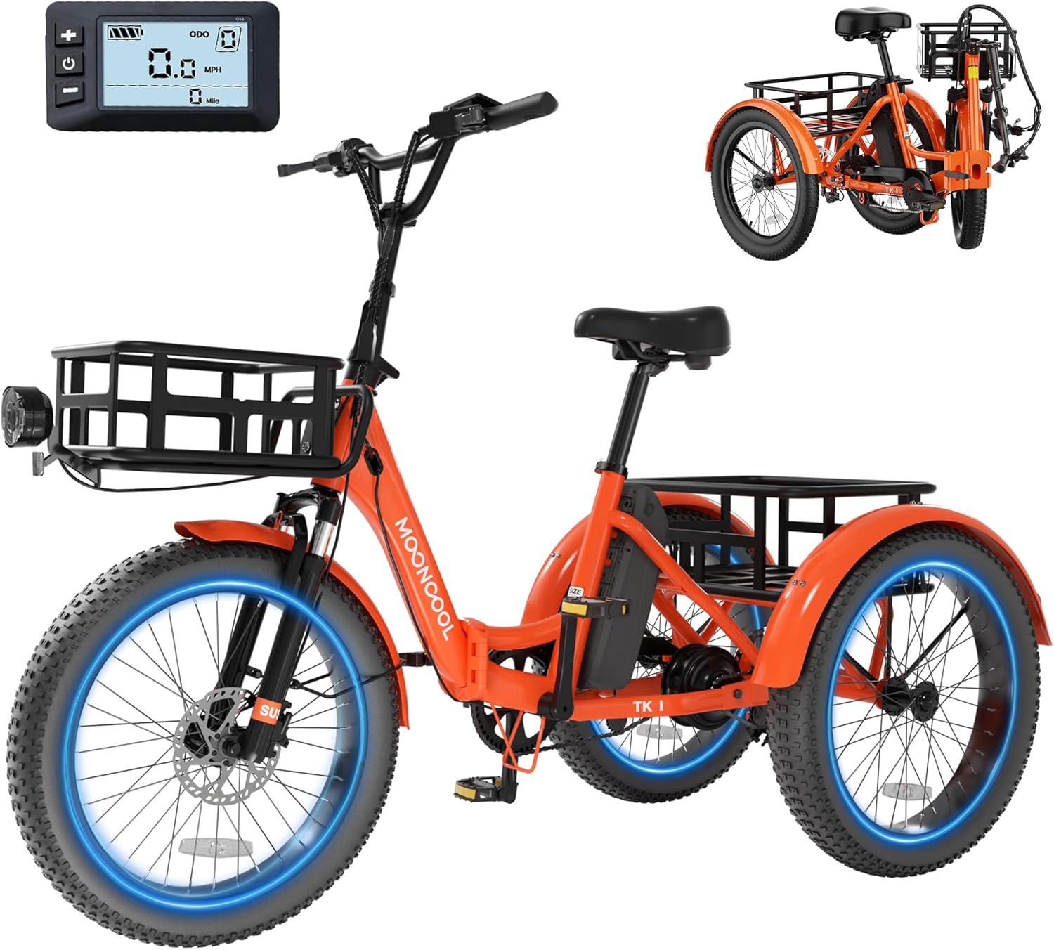 Folding Electric Tricycle for Adults with 500W/750W Motor, 20" x 3.0" Fat Tires, Aluminum Frame & 3-Wheel Design