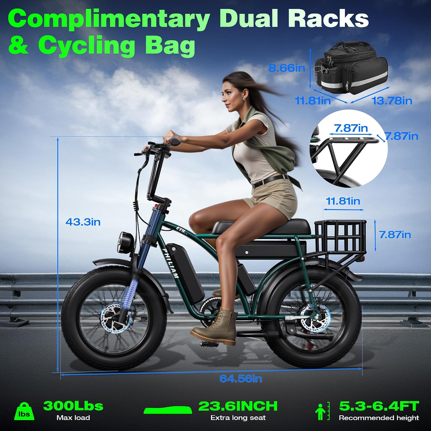 3000W Dual Motor Electric Bike for Adults – Dual Battery Cargo E-Bike, Up to 200 Miles Range, 31 MPH All-Terrain Fat Tire Bike