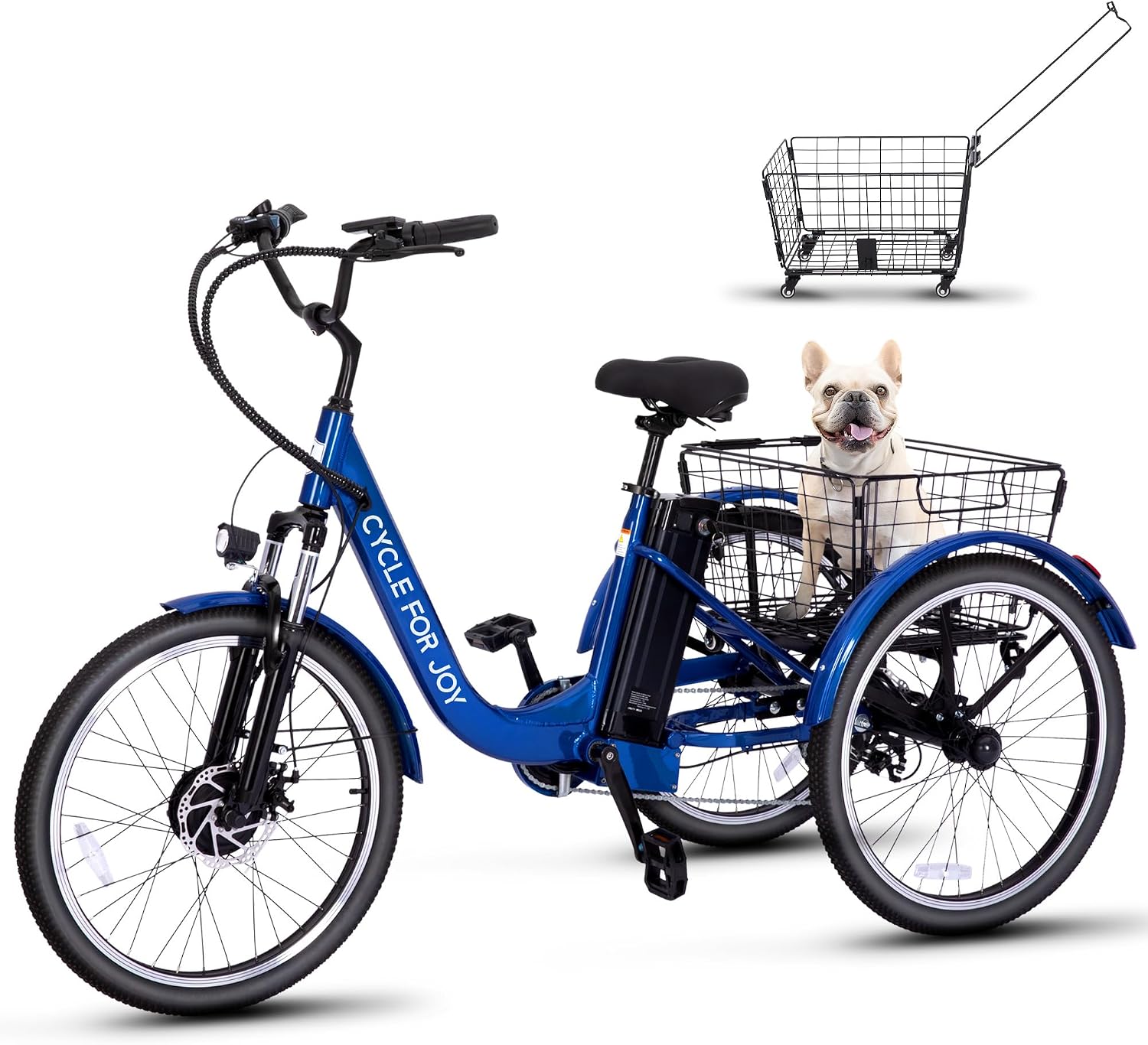 24-Inch Electric Tricycle for Adults, 3-Wheel Electric Bike with Large Removable Basket, Multi-Speed Drivetrain, UL Certified