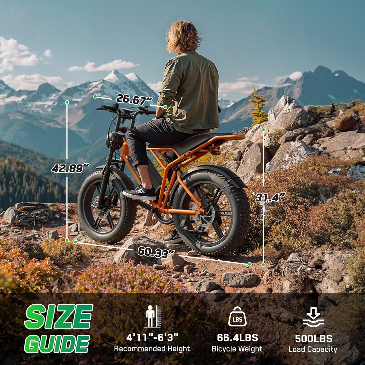 1500W Peak Electric Bike for Adults – 20" Fat Tire E-Bike, Up to 60 Miles Range, Dual Suspension, Removable Battery