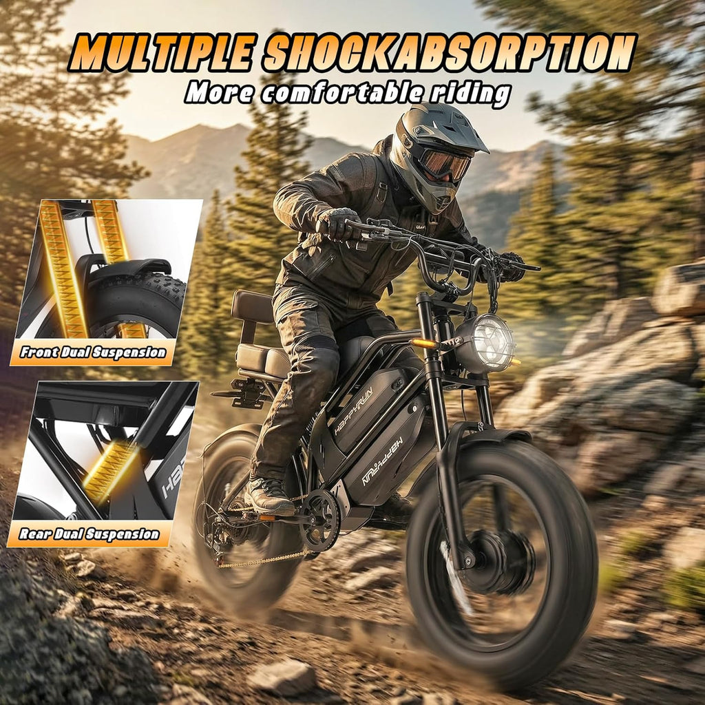 5000W Peak Dual Motor Electric Bike for Adults – 20" Fat Tire E-Bike, 36 MPH Top Speed, 85+ Miles Range, Hydraulic Brakes