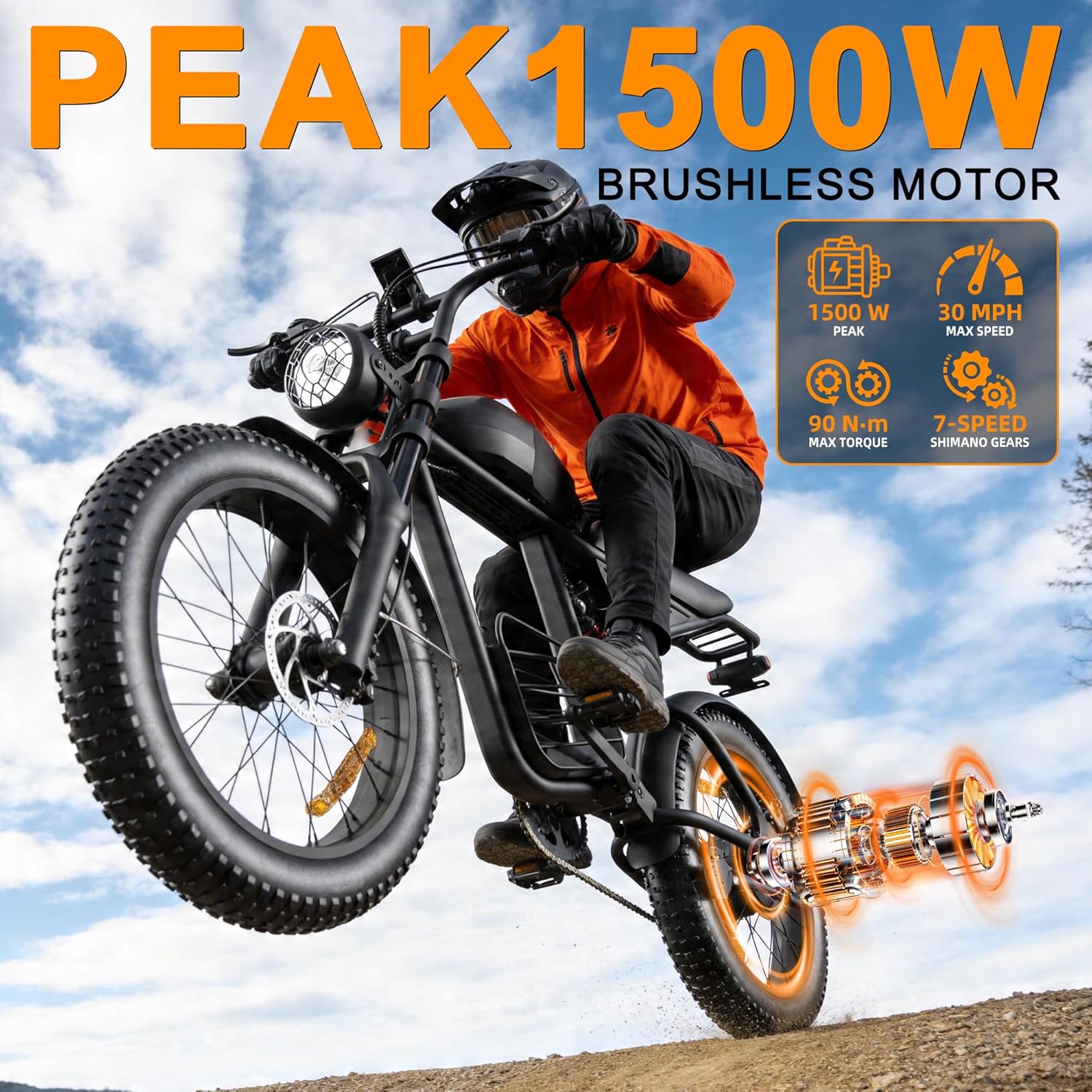 Electric Bike for Adults, 20-Inch Fat Tire E-Bike, Long-Range Commuter & Off-Road Electric Bicycle, UL Certified, USA Stock