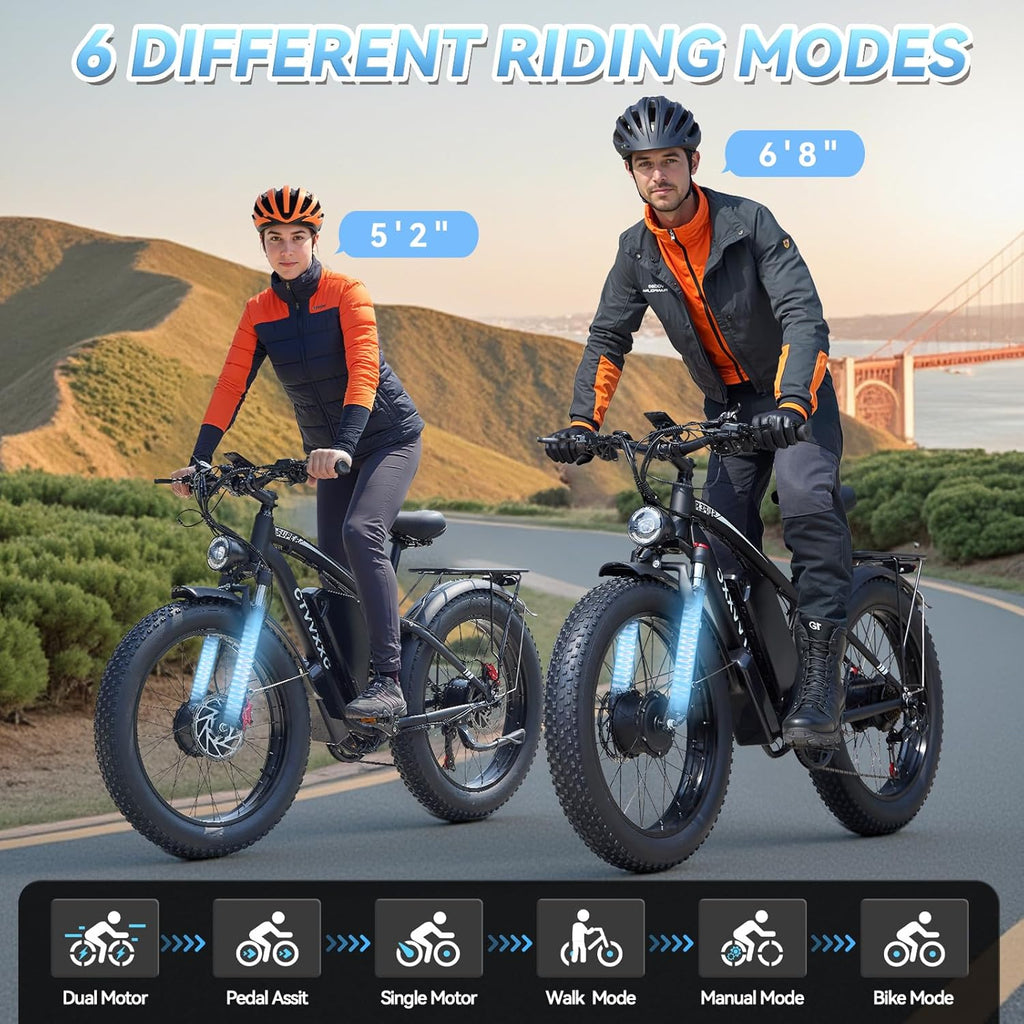 Dual Motor Electric Fat Tire Bike for Adults, 9000W Peak Power, Up to 45 MPH, 24" All-Terrain E-Bike with Lockable Suspension