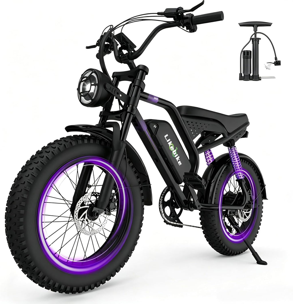 20" Fat Tire Electric Mountain Bike for Adults with 1500W/2000W/3000W Peak Motor, Full Suspension, Hydraulic Disc Brakes & 7-Speed Gear System