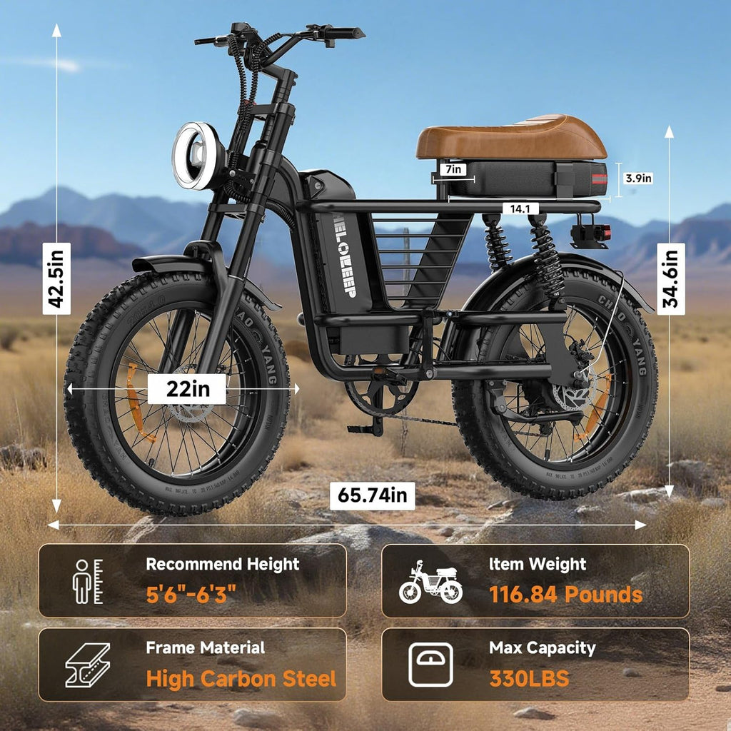 20-Inch Fat Tire Electric Bike for Adults, All-Terrain E-Bike with Advanced Suspension, Removable Power System, UL Certifiedv