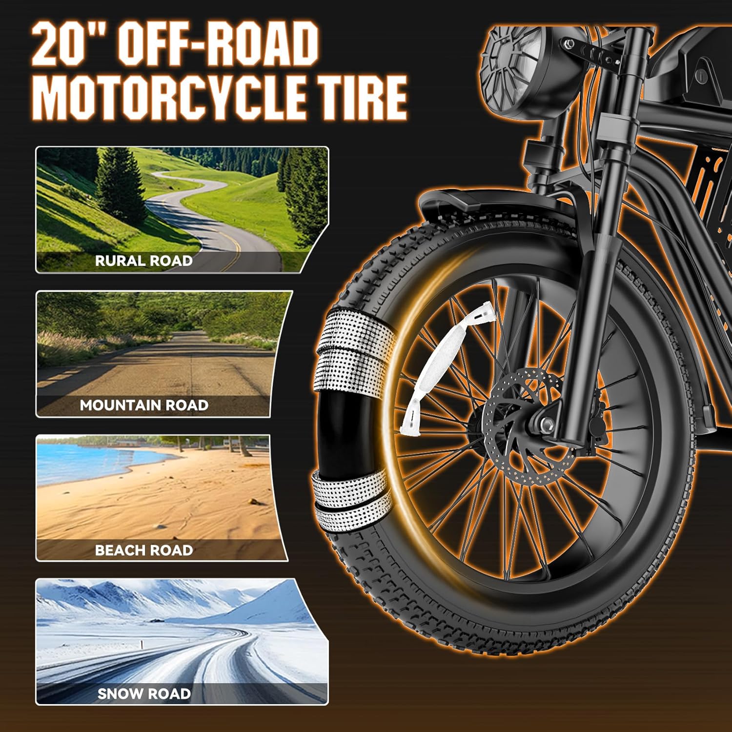 Electric Fat Tire Bike for Adults, 2500W Peak Motor, Up to 32 MPH, 100-Mile Range, 20" Off-Road E-Bike with Dual Suspension & Security Lock