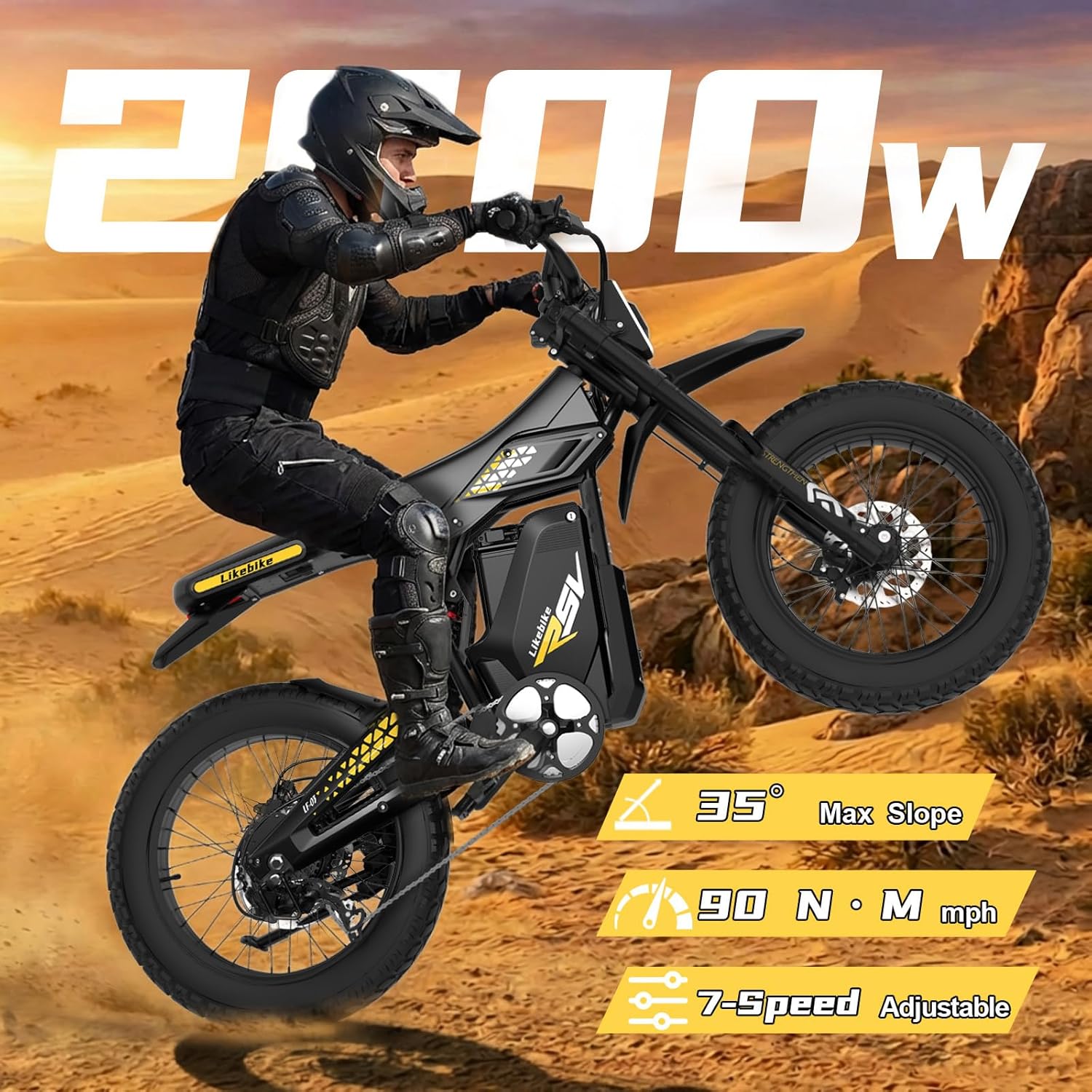 20" Fat Tire Electric Dirt Bike for Adults with 2000W/3000W Motor, Full Suspension, Pedals & Off-Road Design