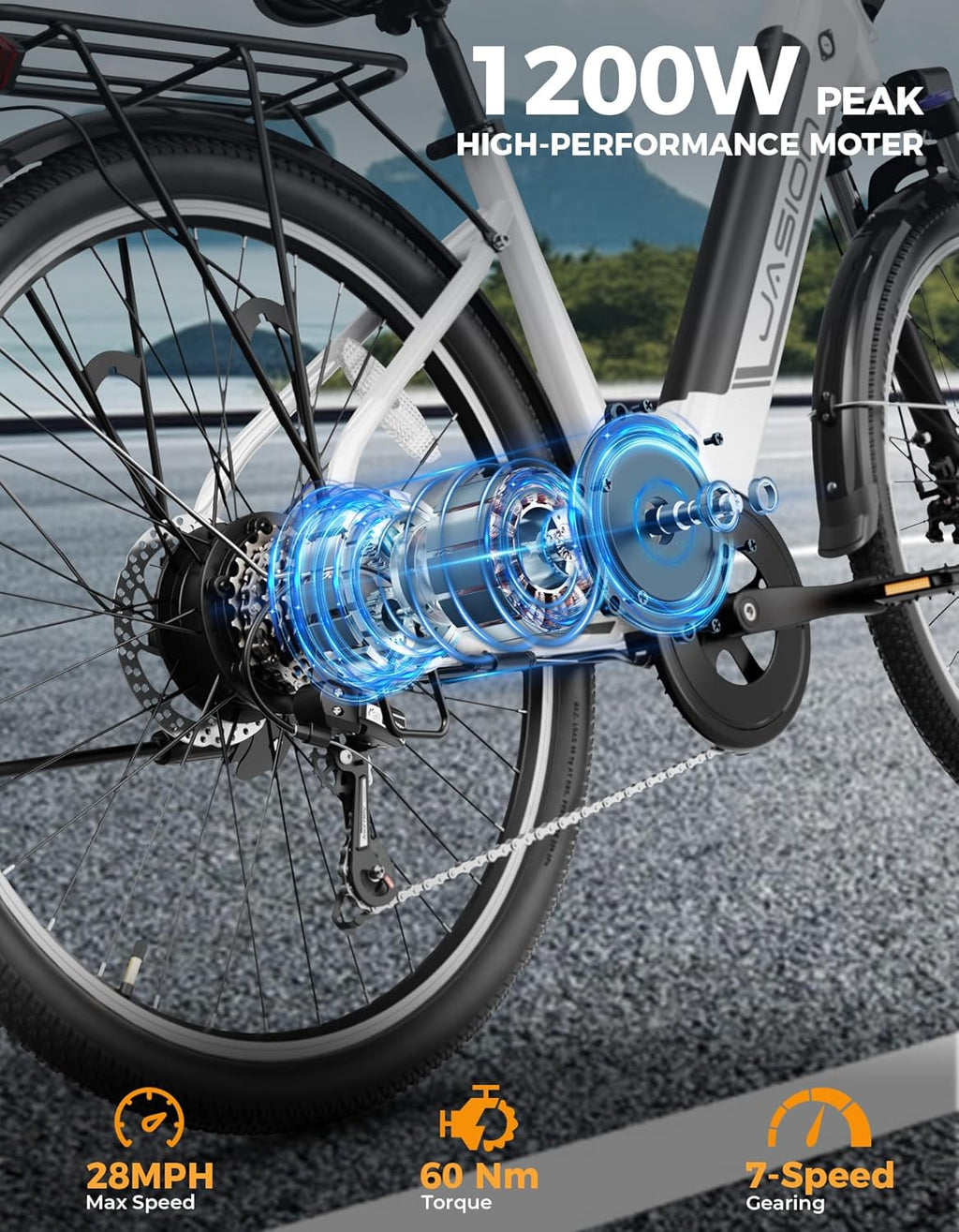 26" Electric Commuter Bike for Adults – 1200W Motor, 28 MPH Top Speed, 40–62 Mile Range