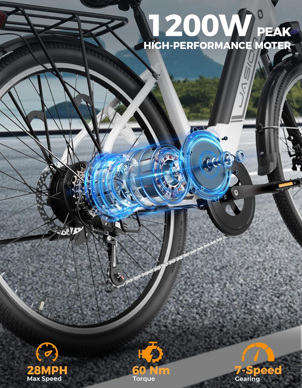 26" Electric Commuter Bike for Adults – 1200W Motor, 28 MPH Top Speed, 40–62 Mile Range