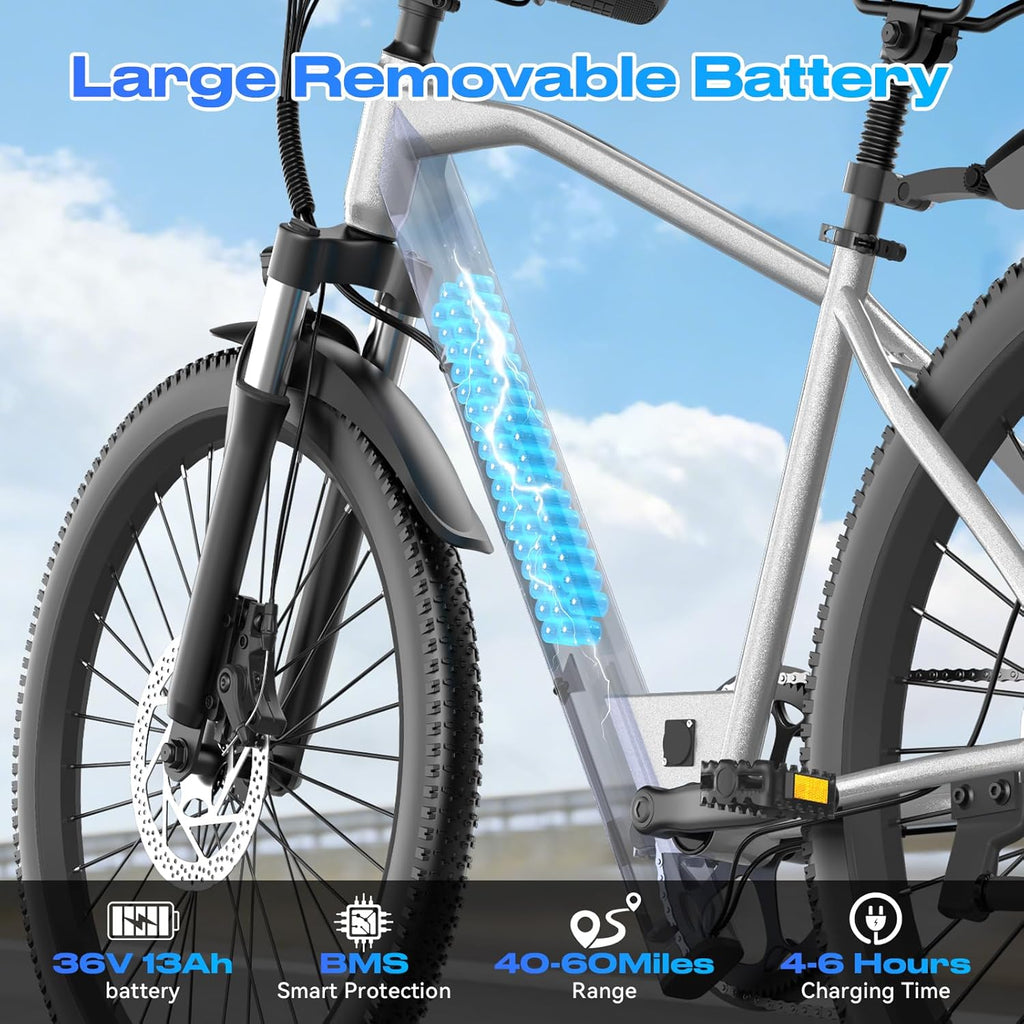 1200W Peak Electric Mountain Bike for Adults & Teens – 26" E-Bike, 25 MPH Top Speed, UL Certified, Waterproof Design