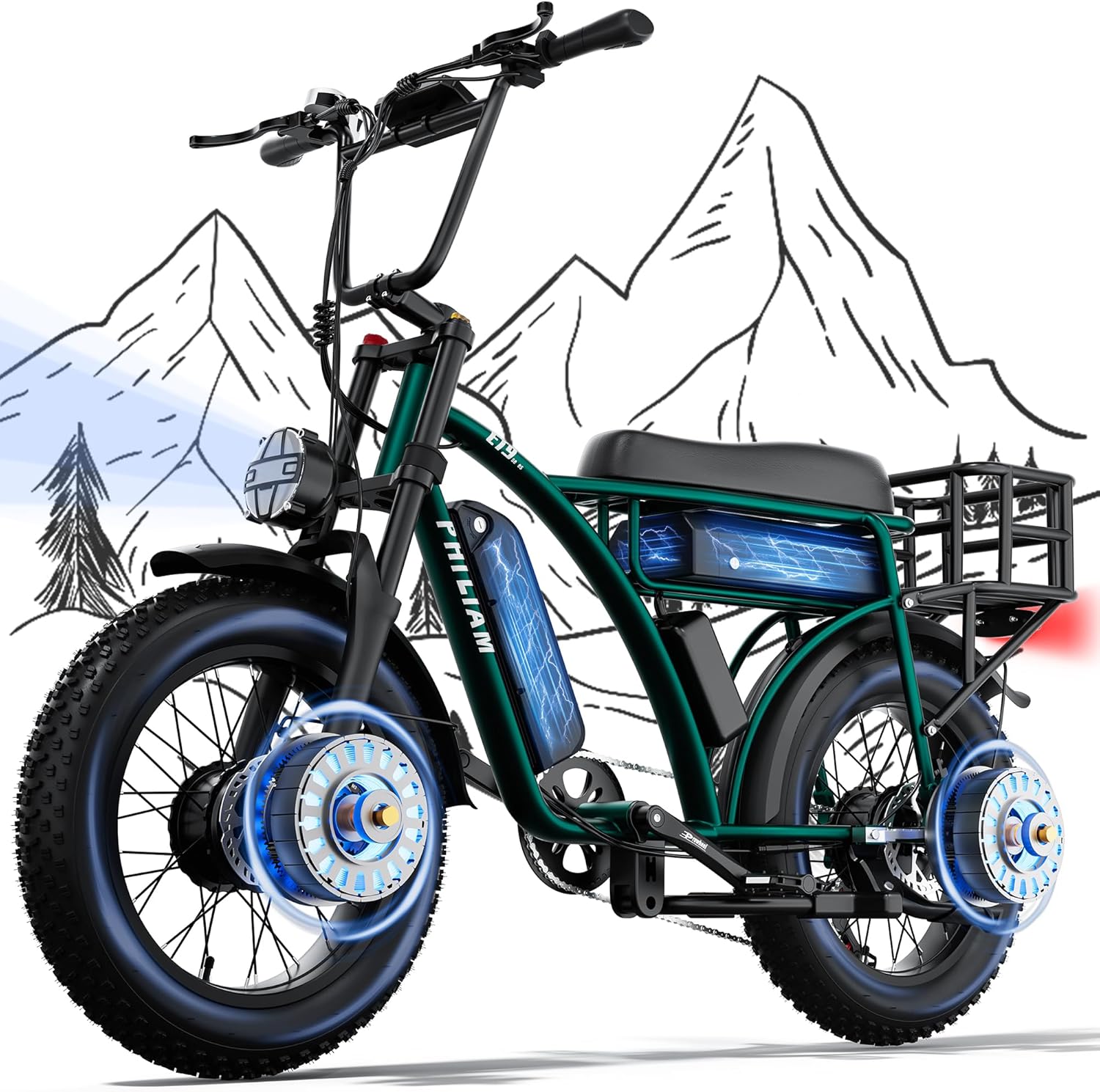3000W Dual Motor Electric Bike for Adults – Dual Battery Cargo E-Bike, Up to 200 Miles Range, 31 MPH All-Terrain Fat Tire Bike