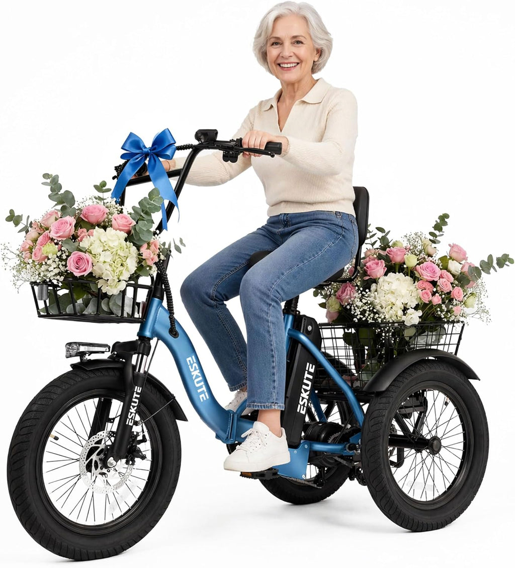 Foldable Electric Tricycle for Adults, 3-Wheel Fat Tire E-Bike with Step-Through Frame, Long-Range Electric Trike