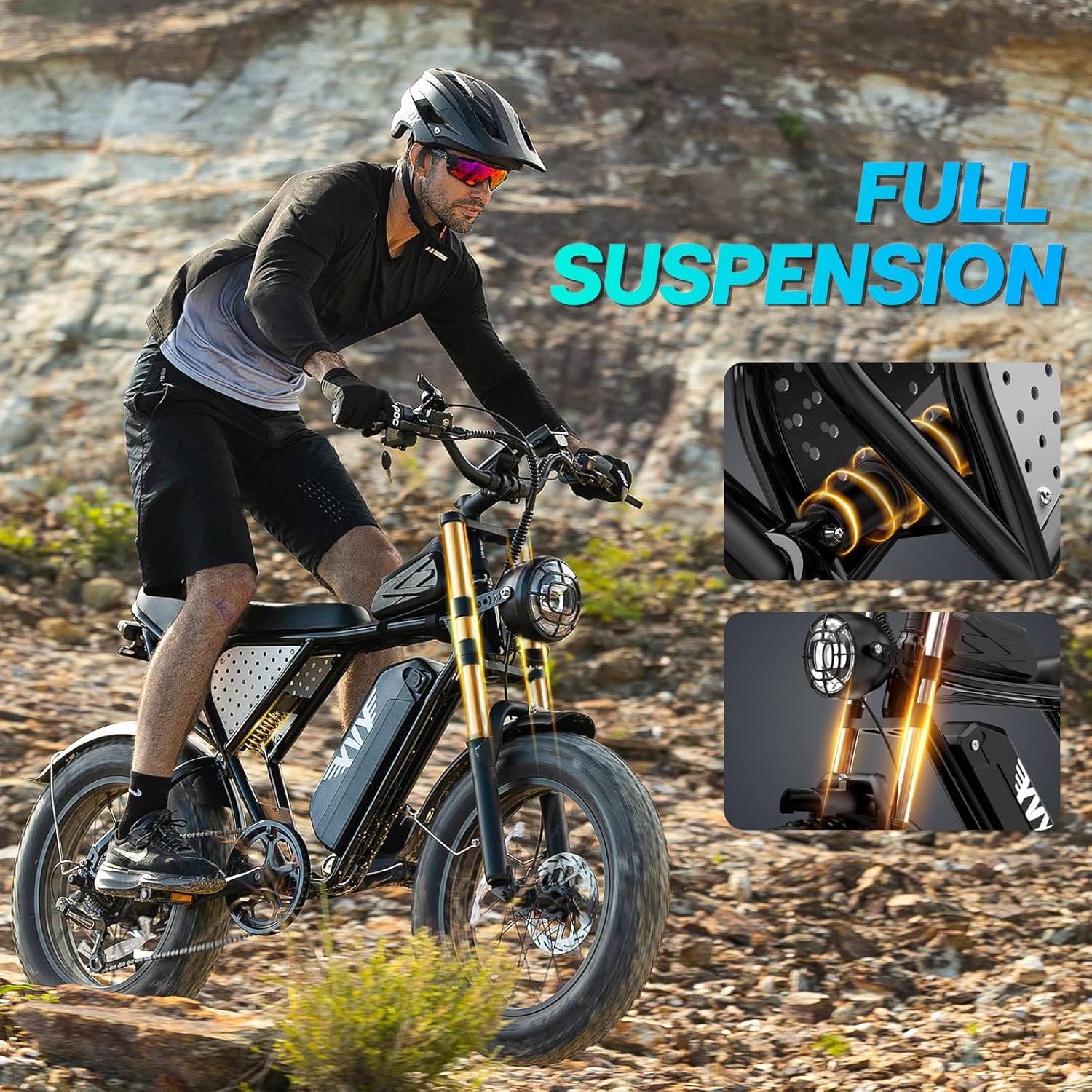 20" Fat Tire Electric Bike for Adults, Up to 3000W Peak Motor, Full Suspension All-Terrain eBike, Long-Range Performance, Off-Road & Trail Riding