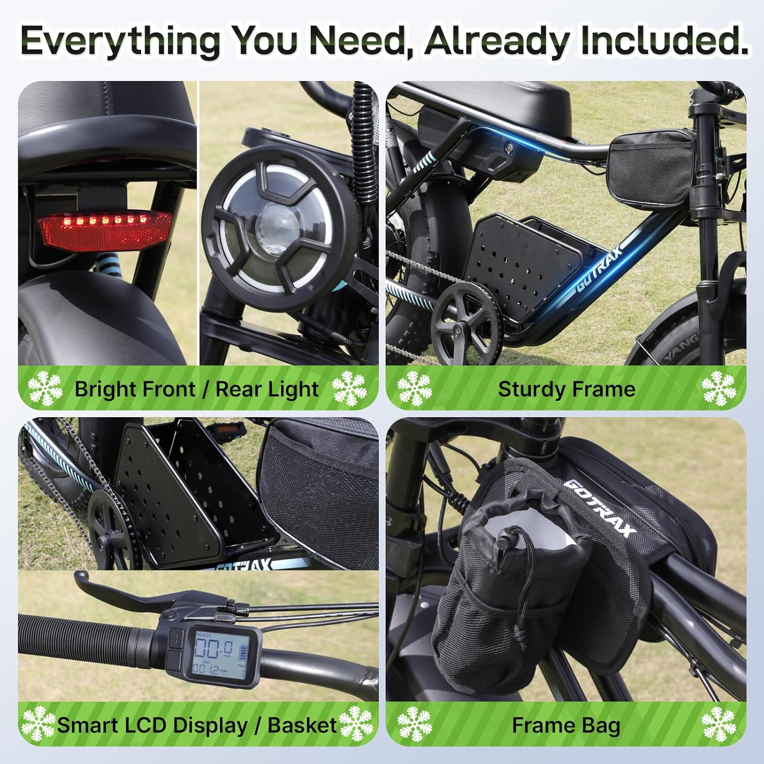 750W Electric Bike for Adults – 20" Fat Tire E-Bike, 25 MPH Top Speed, Up to 45 Miles Range, Basket & Frame Bag Included
