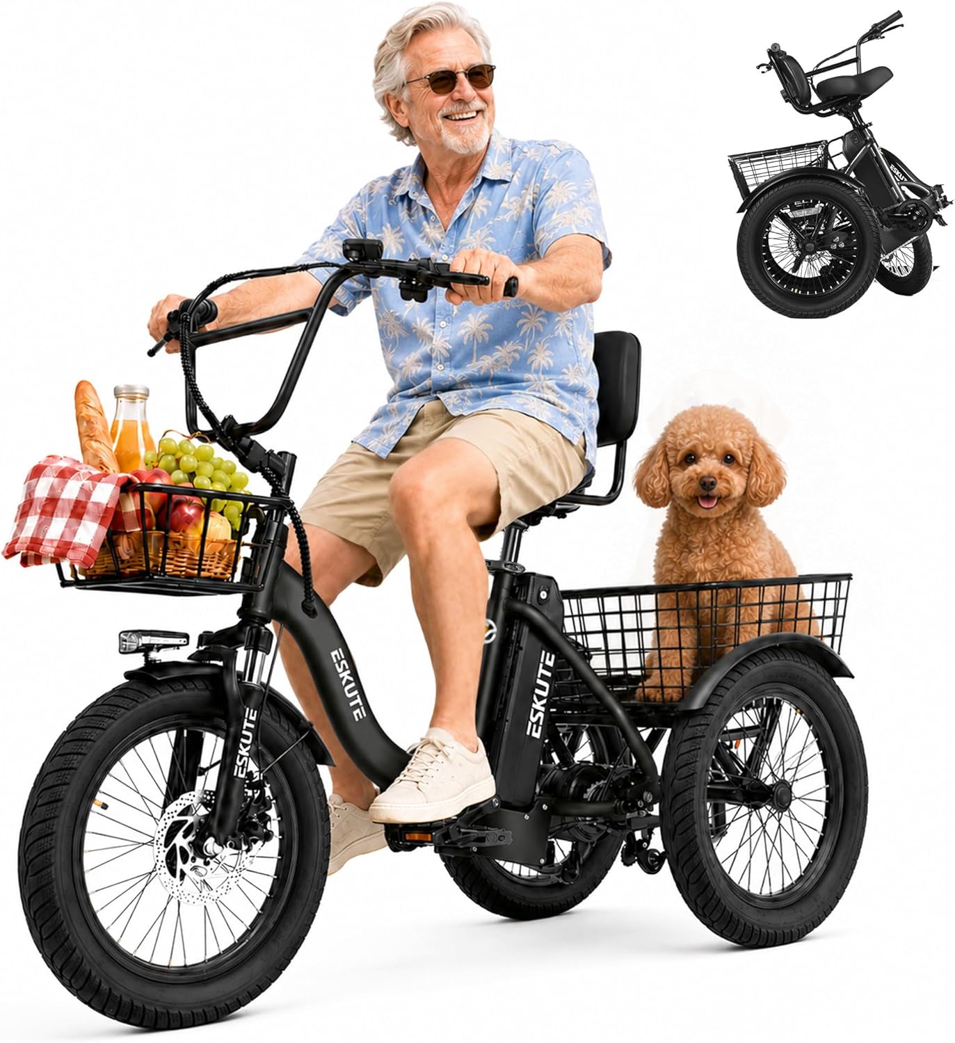 Foldable Electric Tricycle for Adults, 3-Wheel Fat Tire E-Bike with Step-Through Frame, Long-Range Electric Trike