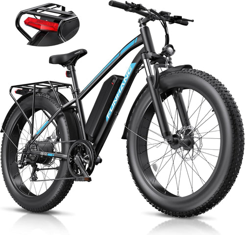 1000W Peak Electric Mountain Bike for Adults – 26-Inch Fat Tire E-Bike with Front Suspension, 7-Speed Gear System, Rear Rack & Up to 60-Mile Range