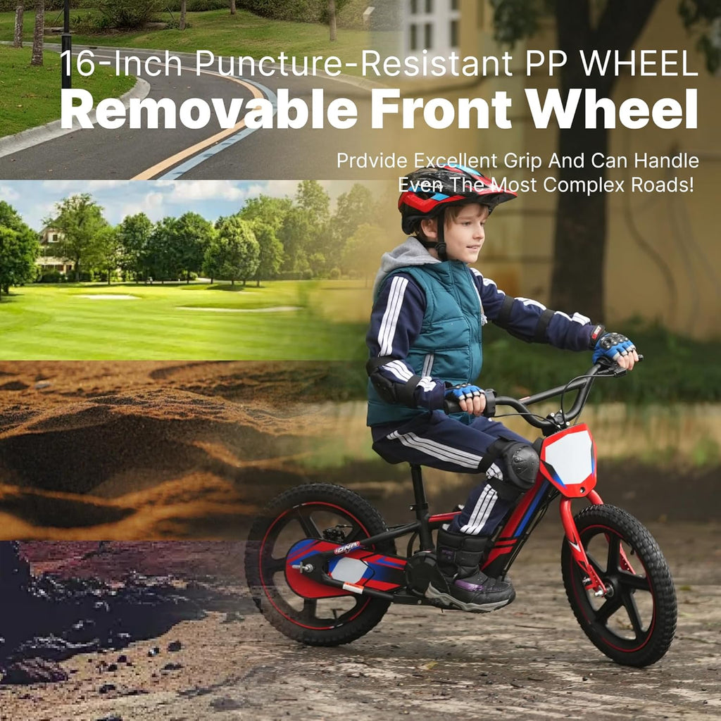 Electric Dirt Bike for Kids Ages 5–10 – 340W Motor, 3-Speed Settings, 12 MPH Max Speed, Detachable Battery