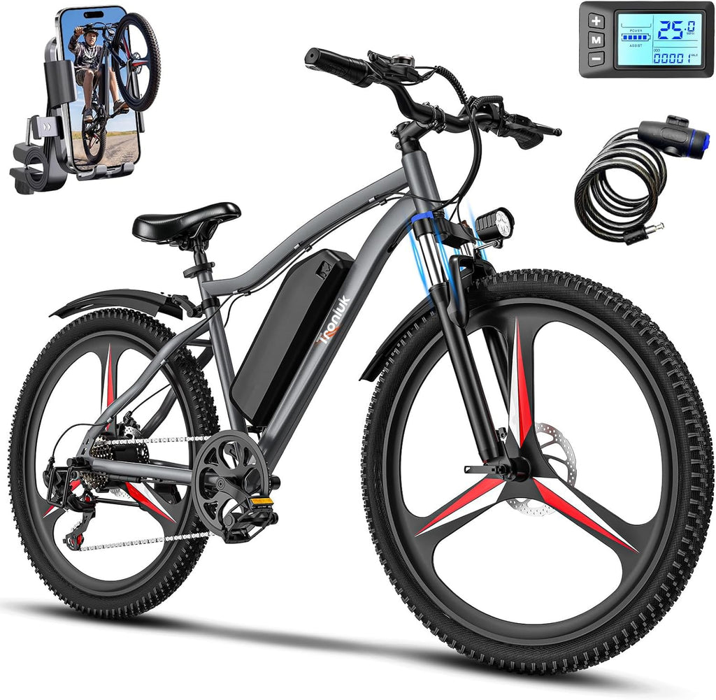 26" Electric Bike for Adults, 720W Peak Motor, 7-Speed Commuter E-Bike, Up to 50-Mile Range, All-Terrain Electric Bicycle