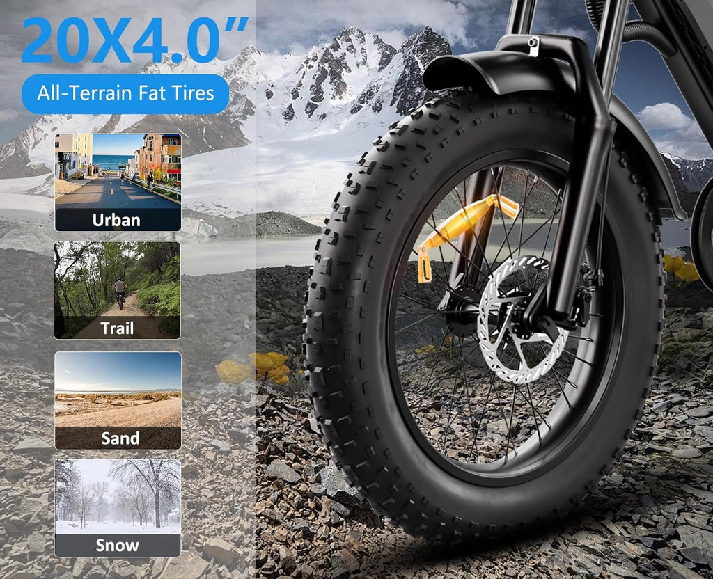 All-Terrain Fat Tire Electric Bike for Adults – Up to 68+ Mile Range, High-Performance Motor