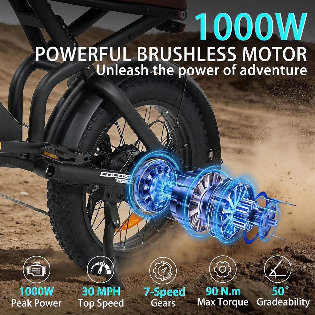 Electric Mountain Bike for Adults, 20-Inch Fat Tire All-Terrain E-Bike, Full Suspension Commuter & Off-Road Electric Bicycle