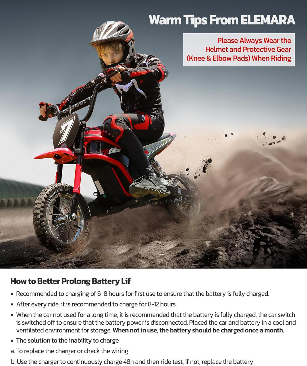 Electric Dirt Bike for Kids – 350W Ride-On Motorcycle with 12” Air Tires, 3-Speed Control & LED Display