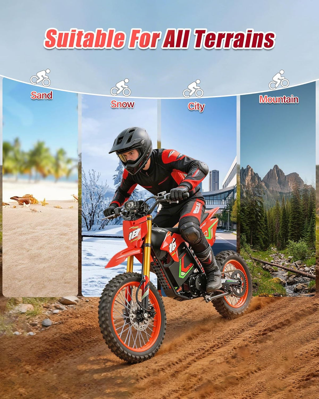 Electric Dirt Bike for Adults, 6000W Peak Mid-Drive Motor, Up to 46 MPH, 60-Mile Range, Dual Hydraulic Brakes