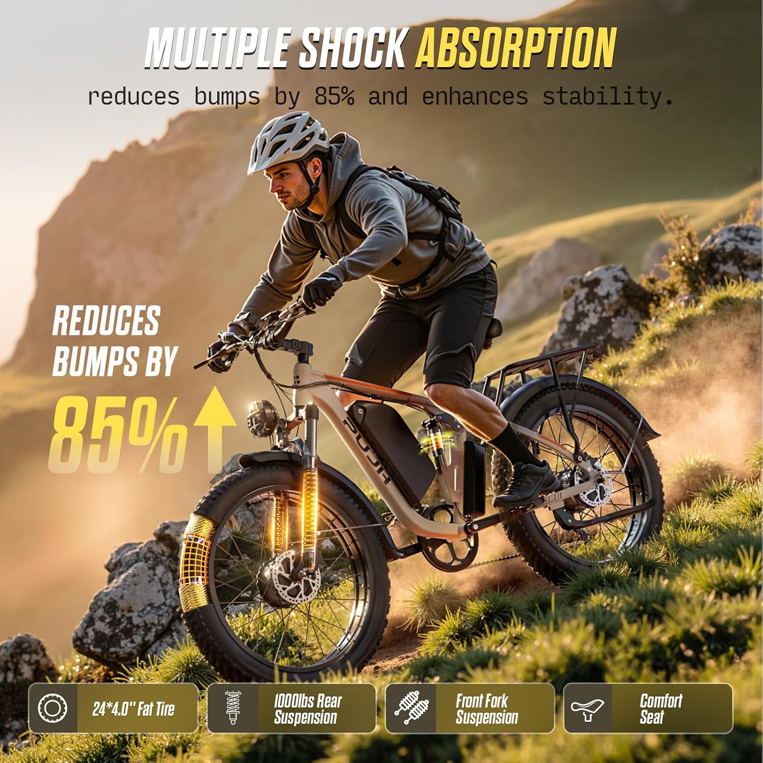 Dual Motor Electric Bike for Adults, 24-Inch Fat Tire All-Terrain E-Bike, Full Suspension Long-Range Electric Bicycle