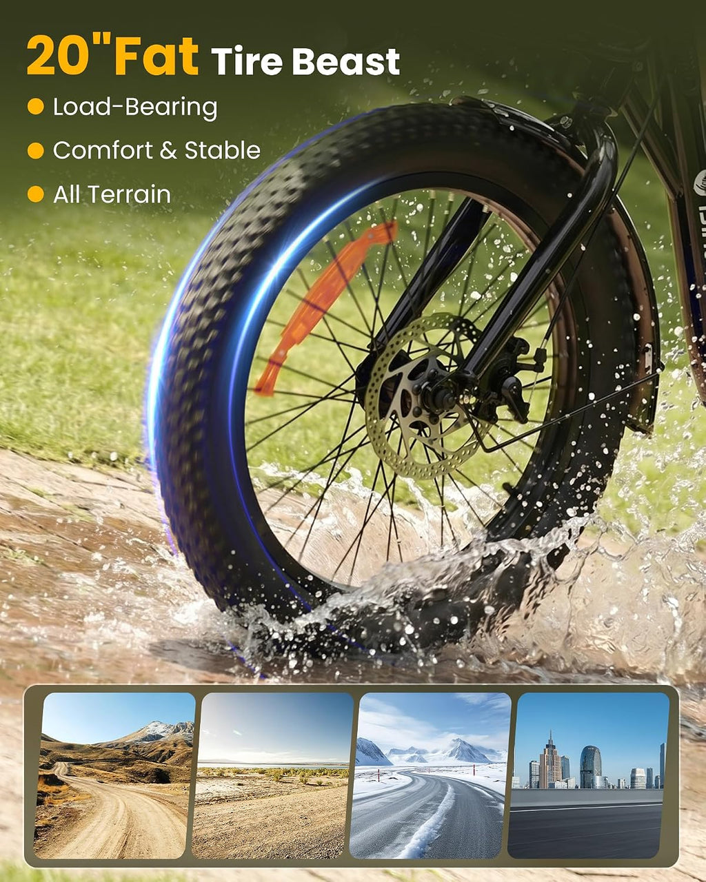 20" Fat Tire Step-Thru Electric Bike for Adults – Cruiser E-Bike with Dual Cargo Rack & 7-Speed Gear System