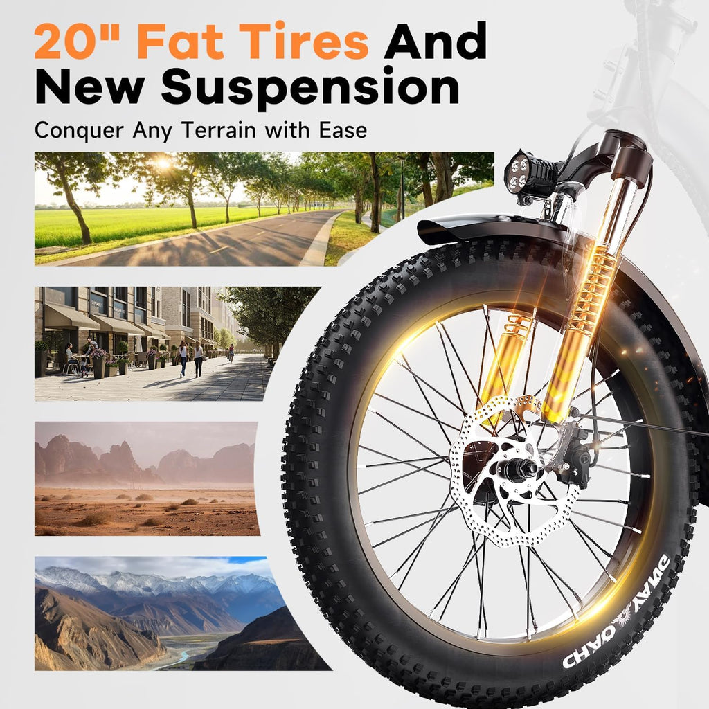 1000W Folding Electric Bike for Adults – 20" Fat Tire Foldable E-Bike, Up to 80 Miles Range, Removable Battery