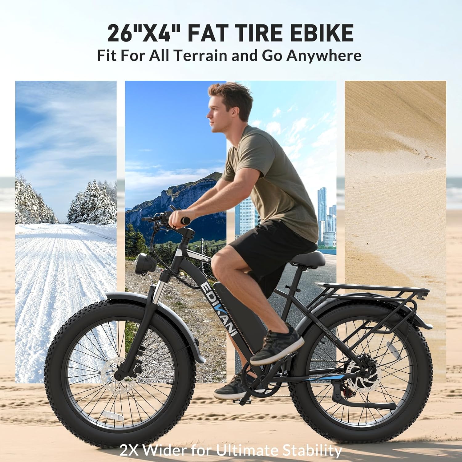2000W Peak Electric Bike for Adults – 26" Fat Tire E-Bike, 34 MPH Top Speed, Up to 100 Miles Range, Brake Light