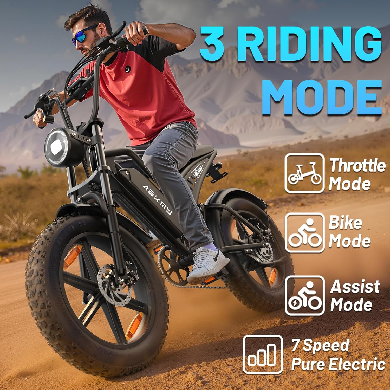 Electric Mountain Bike for Adults, 20-Inch Fat Tire All-Terrain E-Bike, Long-Range Commuter & Off-Road Electric Bicycle
