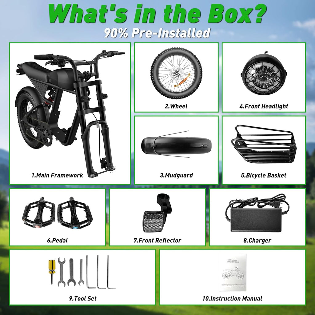 20-Inch Fat Tire Electric Bike for Adults, Long-Range All-Terrain E-Bike, Motorcycle-Style Design, USA Stock