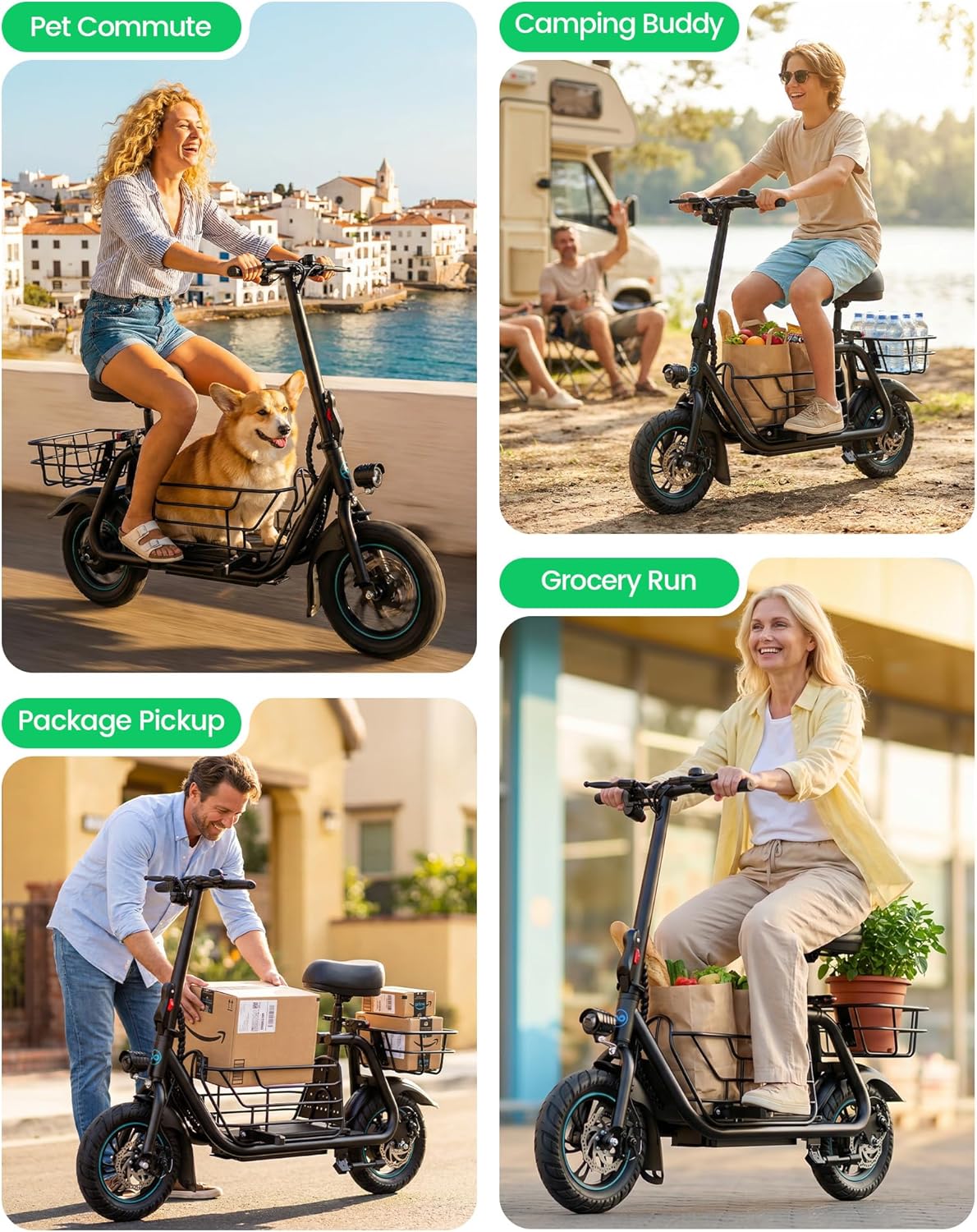 Electric Scooter with Seat for Adults, 550W Motor, Up to 19 MPH, 20 Miles Range, Foldable Commuter Scooter with Basket & 12" Pneumatic Tires
